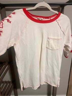 JODIFL White Short Sleeve Tee with Red Trim and Pocket Detail